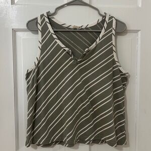 Pact Tank Top Sz L Green Organic Cotton Striped Sustainable Casual Minimalist